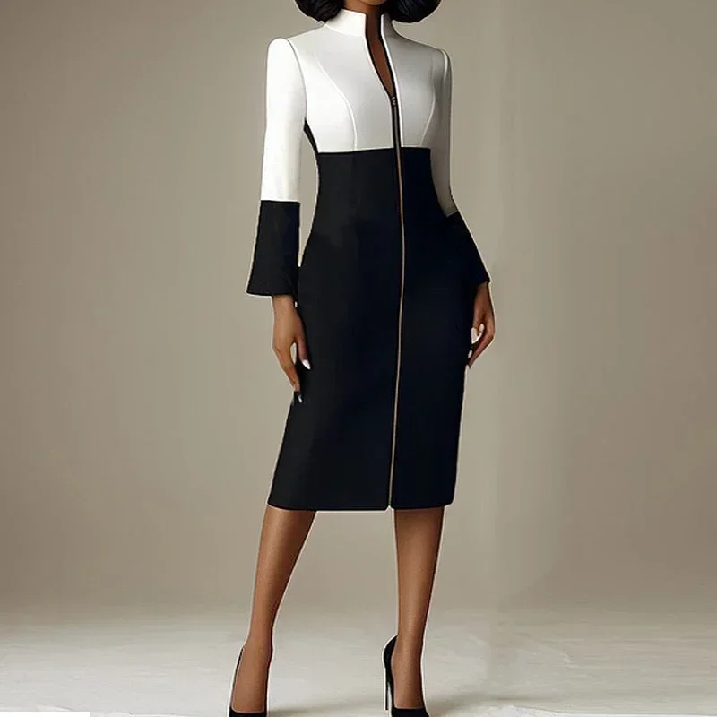 Women Formal Wear H&M - Gaun Midi Bodycon Wanita Warna Kontras