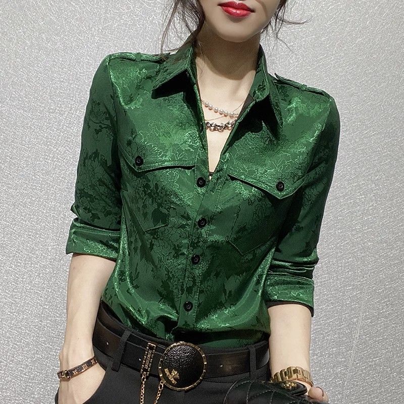 Women'S Green Formal Wear - Blus lengan panjang penuh wanita, Atasan
