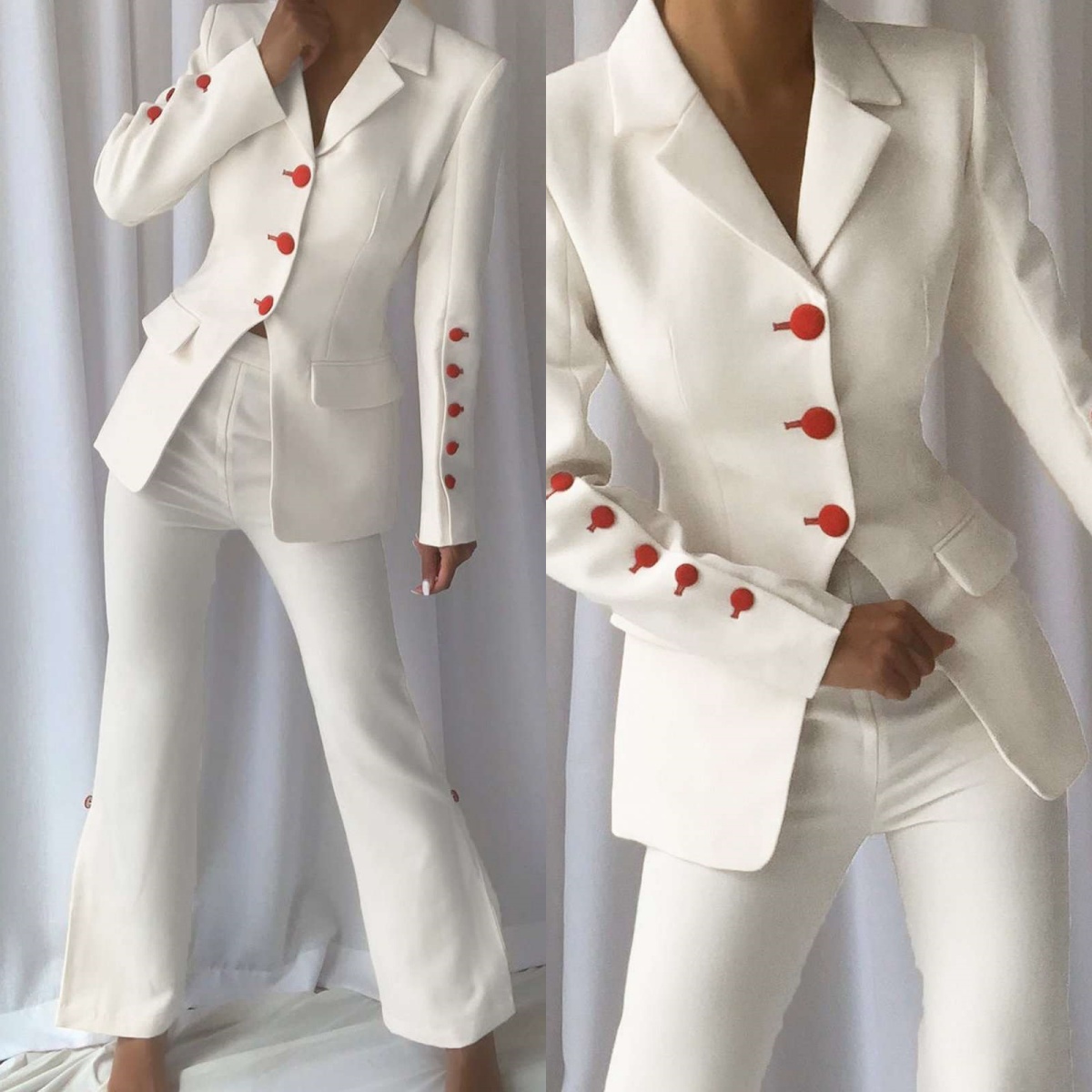 Women Formal Wear With Tie - Setelan Jas Wanita Merah Putih untuk