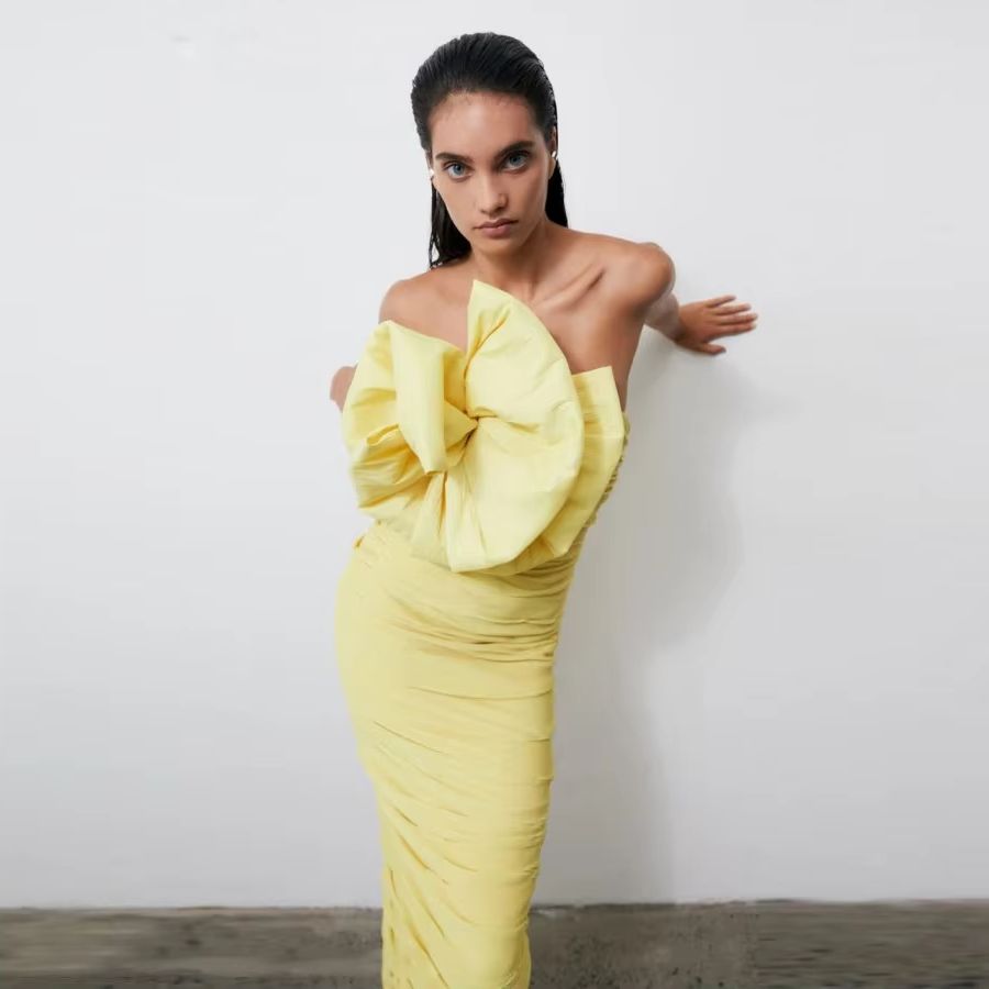 Women Formal Wear H&M - Gaun Malam Arab Kuning Lipit Ruffle