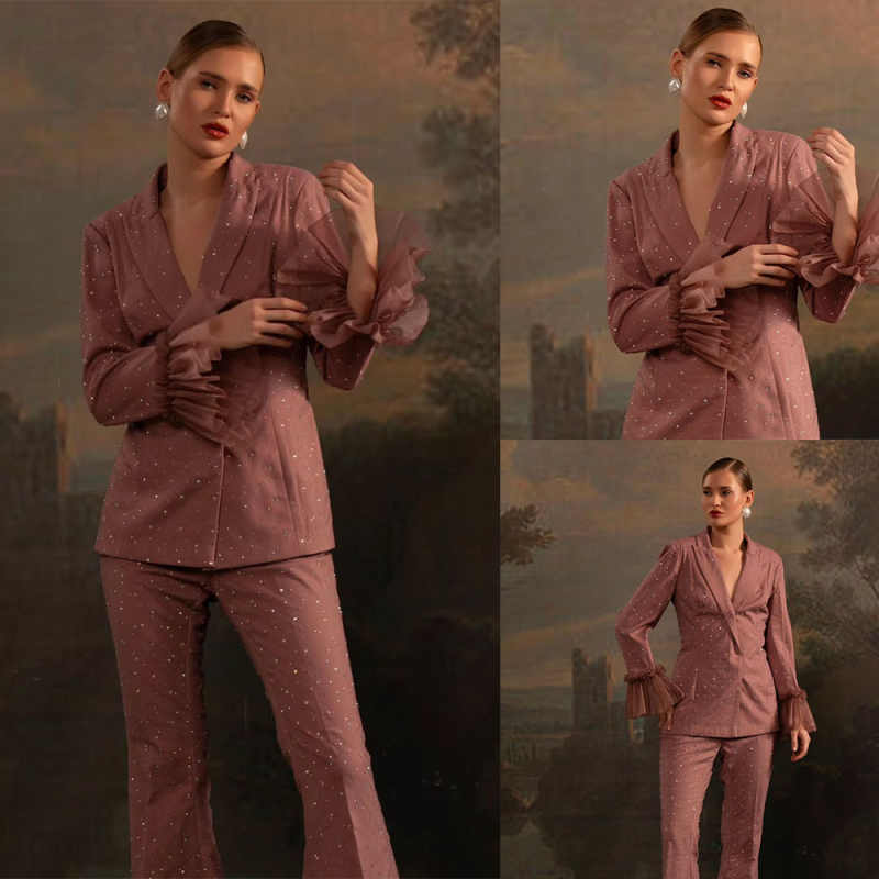 Women Formal Wear With Tie - Set Blazer Wanita Manik-manik Set Jaket