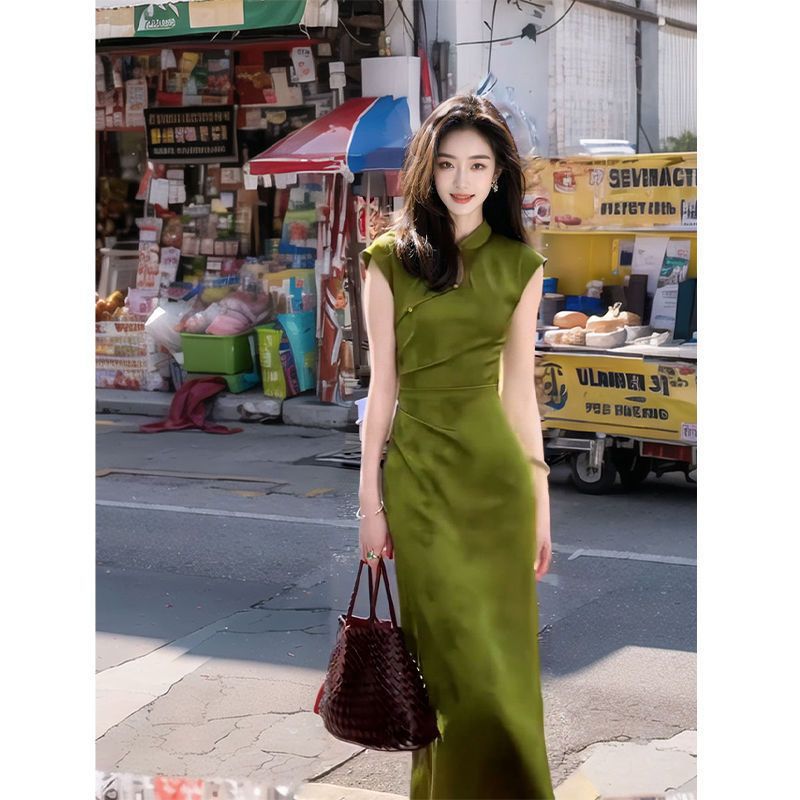 Women'S Green Formal Wear - Gaun Panjang Malam Elegan Wanita Qipao