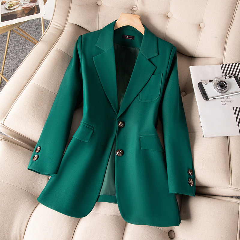 Women'S Green Formal Wear - Jaket Formal wanita lengan panjang, jas