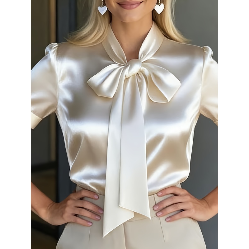 Women Formal Wear With Tie - Kemeja Wanita Elegan Lengan Pendek dengan