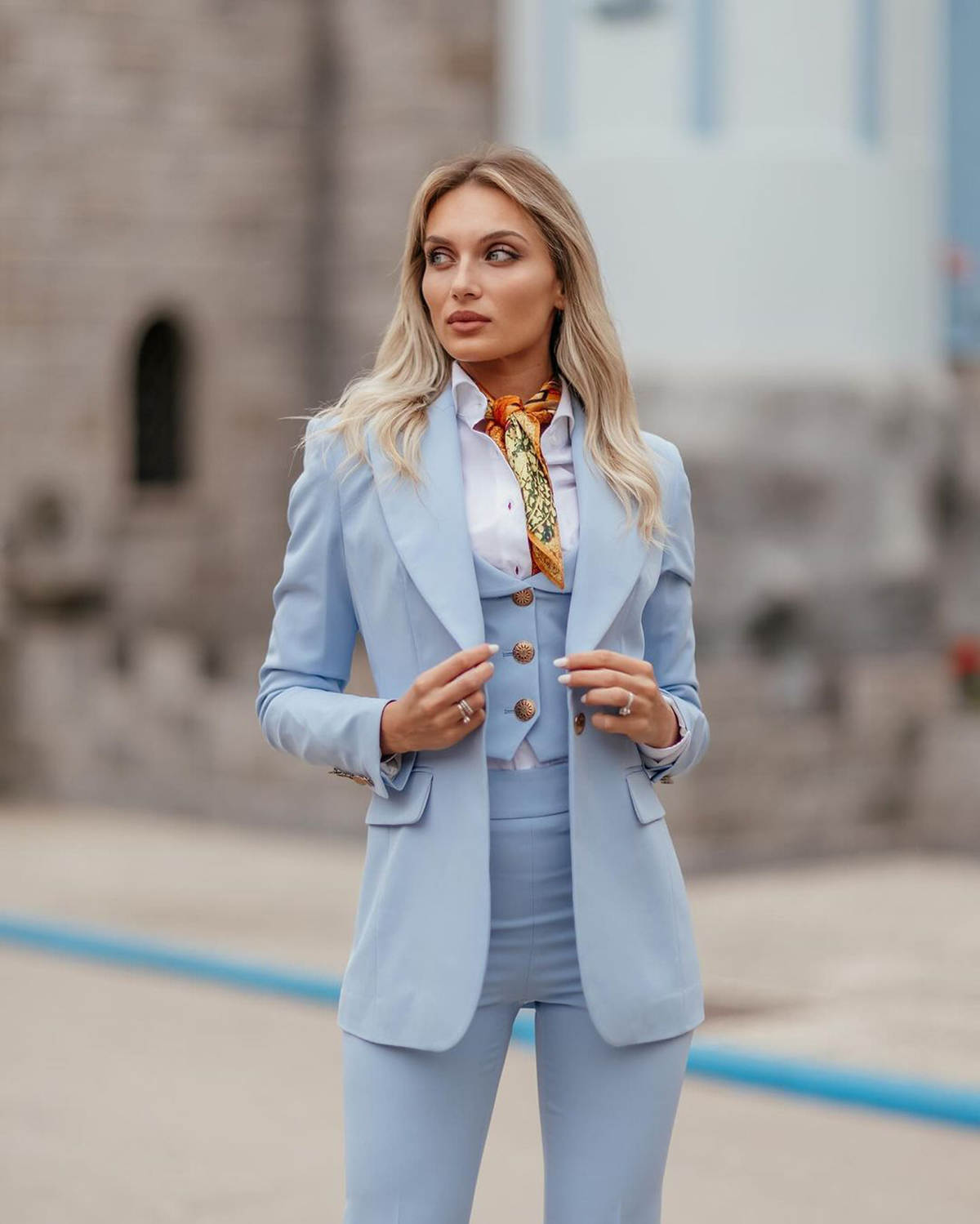 Setelan Formal Wanita Biru Lan - Women Formal Wear With Tie ulasan dan harga