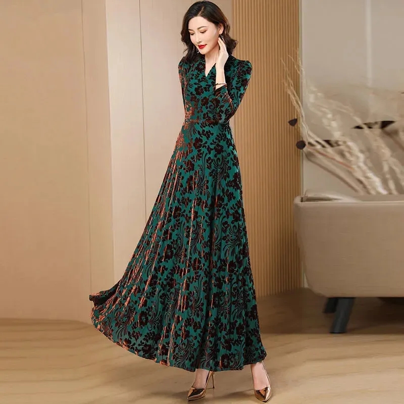 Gaun lengan panjang beludru em - Women'S Green Formal Wear ulasan dan harga