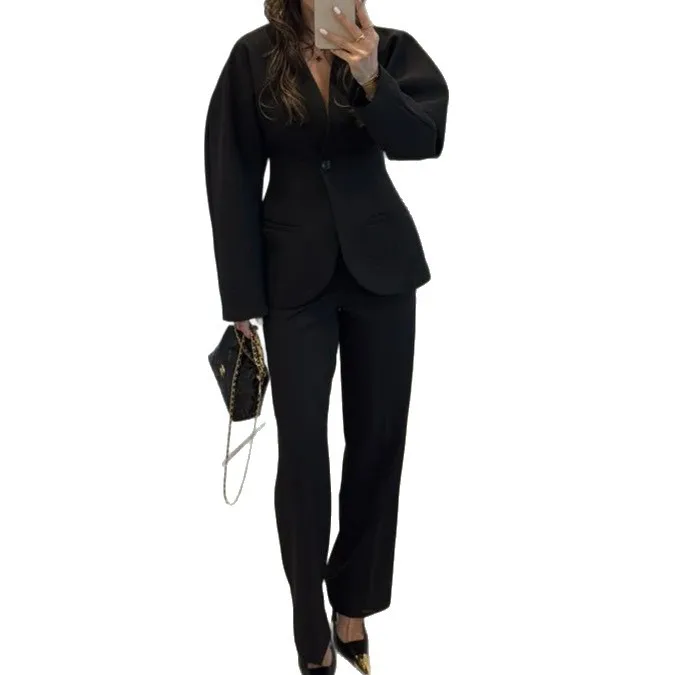 Setelan Celana Wanita Hitam V- - Women Formal Wear With Tie ulasan dan harga