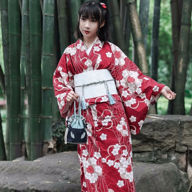 Kimono Yukata Jepang Merah Wan - Japanese Women Formal Wear ulasan dan harga
