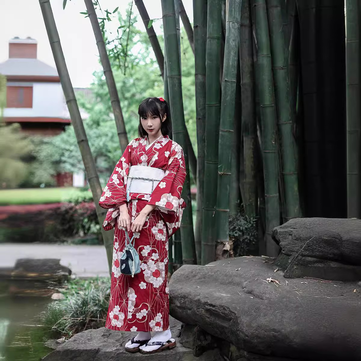 Kimono Yukata Jepang Merah Wan - Japanese Women Formal Wear ulasan dan harga