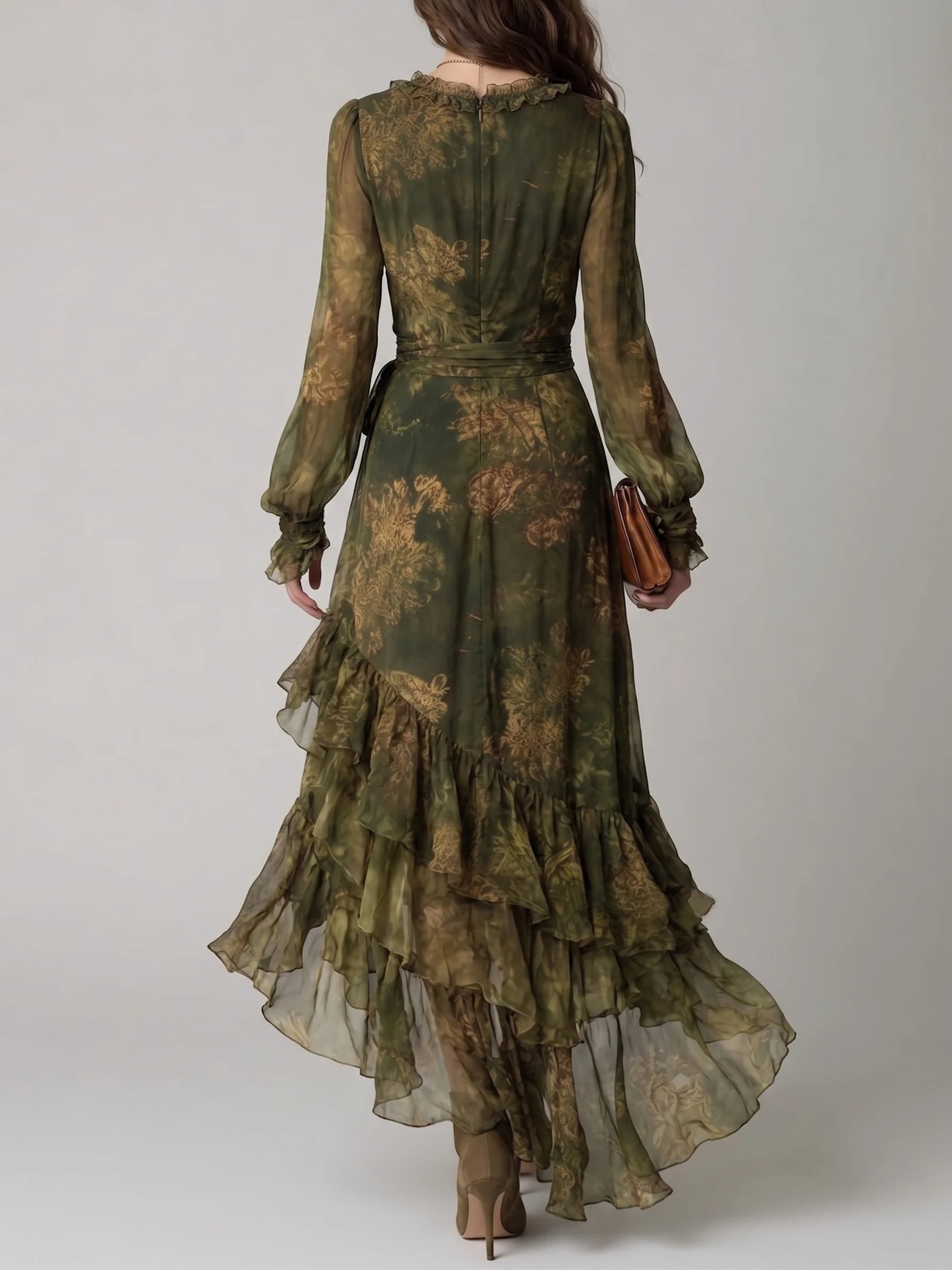 Gaun Maxi Chiffon Motif Bunga  - Women'S Green Formal Wear ulasan dan harga