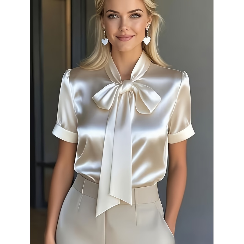Kemeja Wanita Elegan Lengan Pe - Women Formal Wear With Tie ulasan dan harga